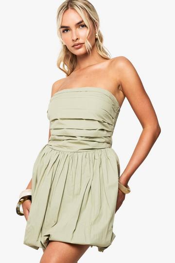 Cotton Poplin Bandeau Puffball Mini Dress sage