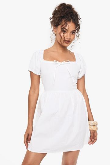 Katoenen Mini Jurk Met Pofmouwen white