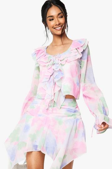 Floral Chiffon Hanky Hem Mini Skirt blush