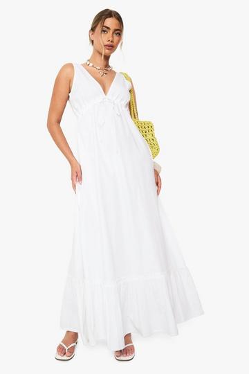 Cotton Poplin Ruched Tiered Maxi Dress white