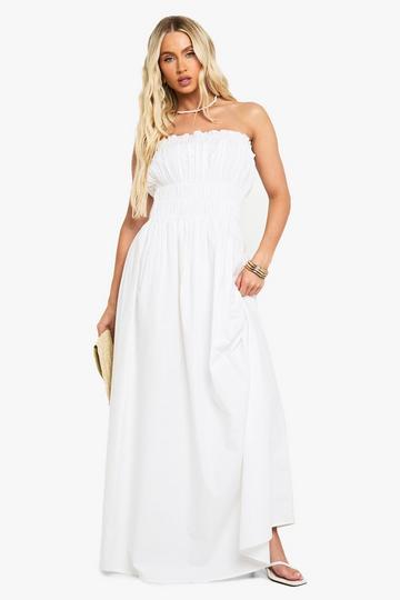 Cotton Poplin Shirred Maxi Dress white