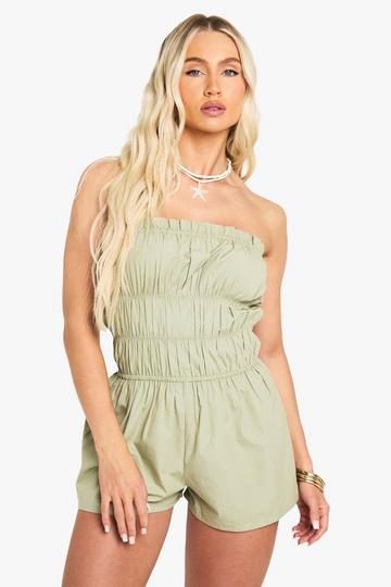 Cotton Poplin Ruched Playsuit sage