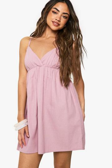 Linen Look Cami Swing Mini Dress dusty pink