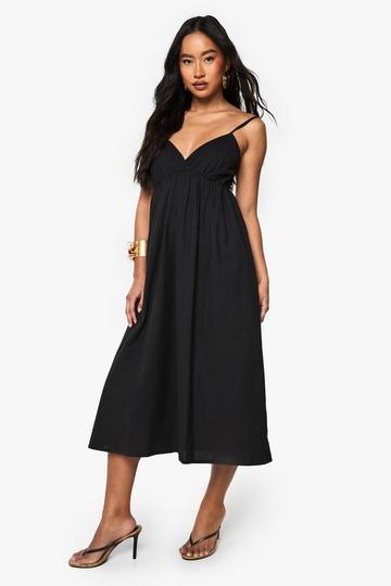 Linen Look Strappy Cami Maxi Dress black