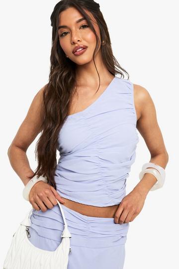 Chiffon Ruched One Shoulder Crop blue