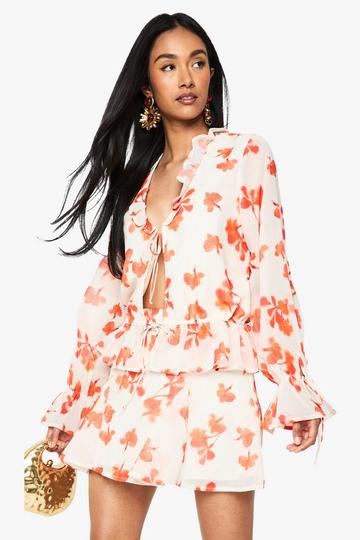 Chiffon Bloemenprint Godet Mini Rokje white