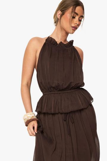 Crinkle Chiffon High Neck Crop chocolate