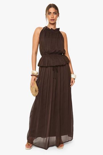 Crinkle Chiffon Maxi Skirt chocolate