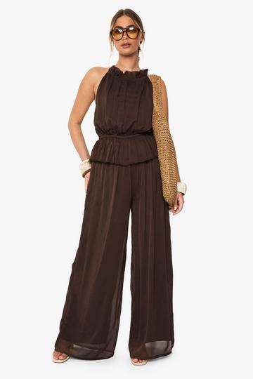 Crinkle Chiffon Palazzo Trousers chocolate