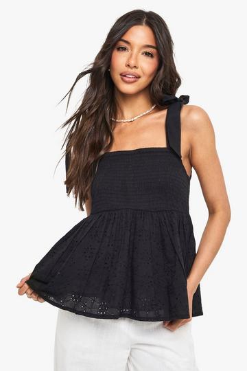 Broderie Shirred Peplum Cami black