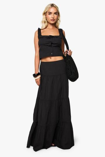 Cotton Poplin Tiered Maxi Skirt black