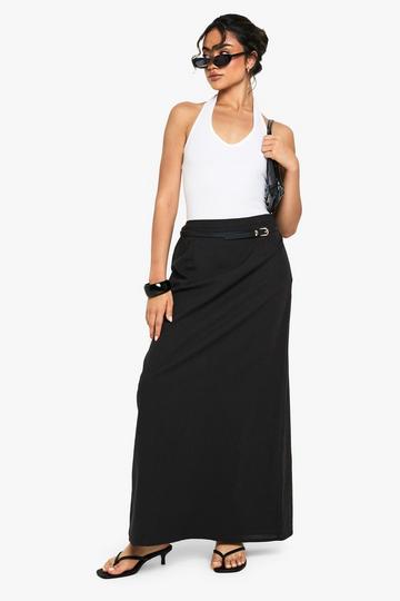 Linen Split Back Maxi Skirt black