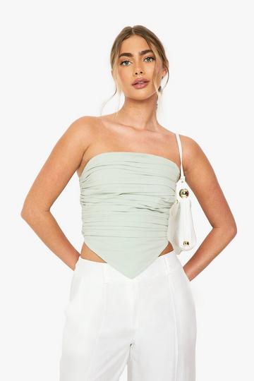Linen Pleated Bandeau Crop Top sage
