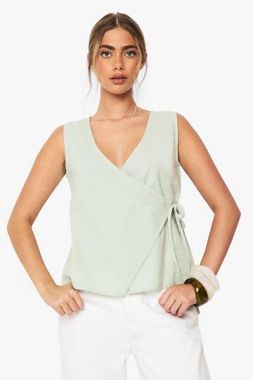Linen Wrap Front Top sage
