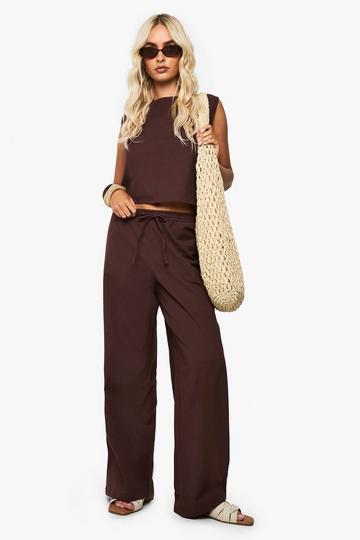 Linen Look Wide Leg Trousers chocolate
