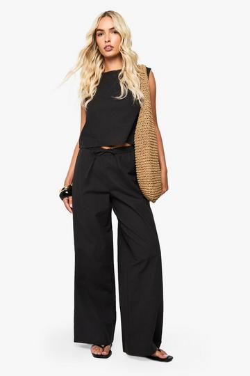 Linnen Wide Leg Broek black