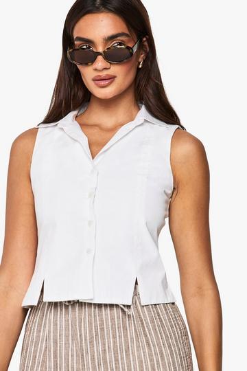Cotton Poplin Sleeveless Shirt white