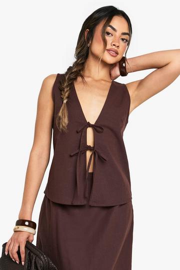 Linen Tie Front Waistcoat chocolate