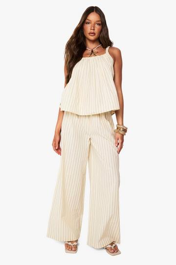 Stripe Linen Look Wide Leg Trousers ecru