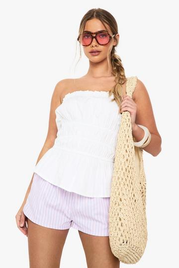 Cotton Poplin Shirred Bandeau white