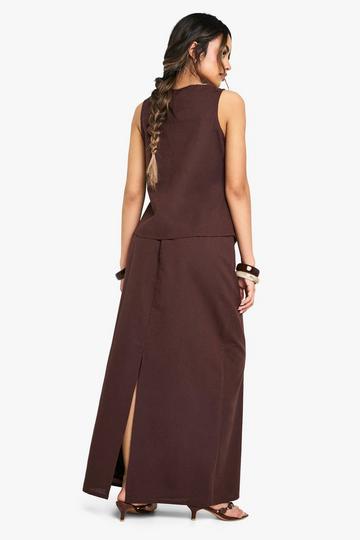 Linen Split Back Maxi Skirt chocolate