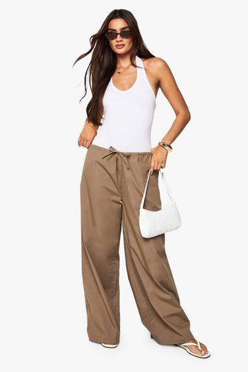 Cotton Poplin Wide Leg Trousers khaki