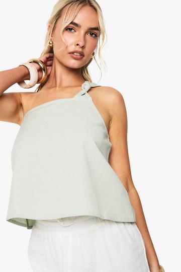 Linen Ruched One Shoulder Cami Top sage