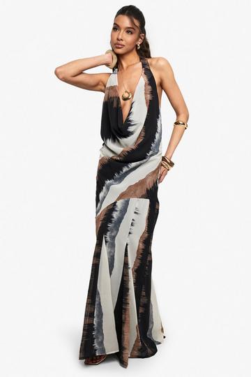 Abstracte Chiffon Maxi Jurk Met Halter Neck En Col black