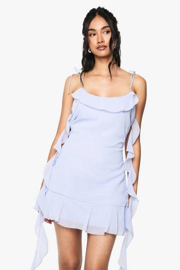 Chiffon Ruffle Mini Dress blue