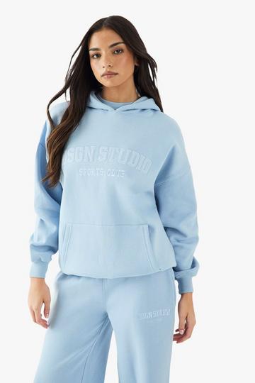 Dsgn Studio Sports Applique Embroidered Oversized Hoodie light blue