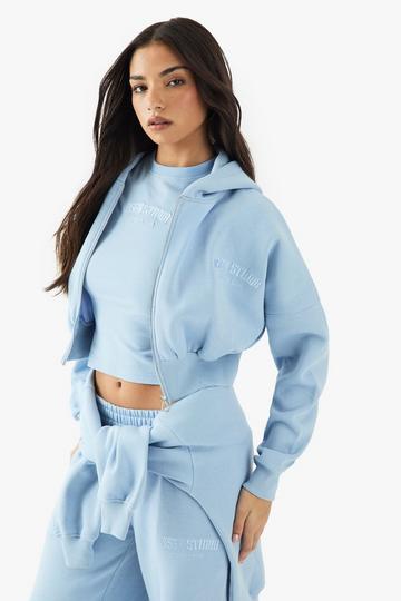 Dsgn Studio Sports Club Applique Crop Hoodie light blue