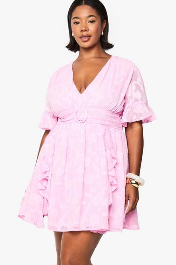 Blush Pink Plus Burnout Floral Angel Sleeve Skater Dress