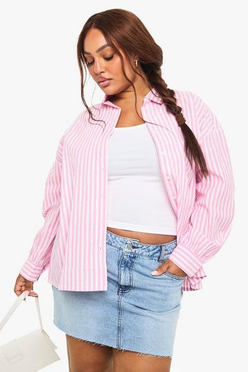 Plus Oversized Blouse Met Krijtstrepen pink