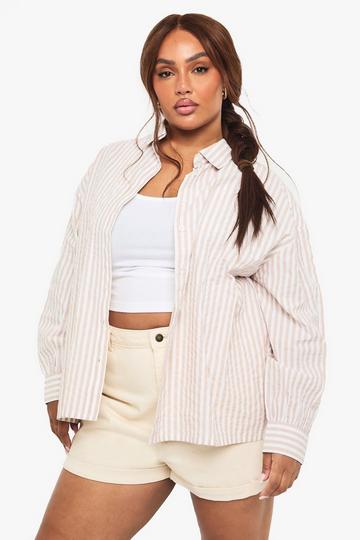 Plus Pinstripe Oversized Shirt stone