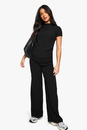 MATERNITY RUCHED SIDE SIDE TSHIRT AND WIDE LEG CO-ORD black