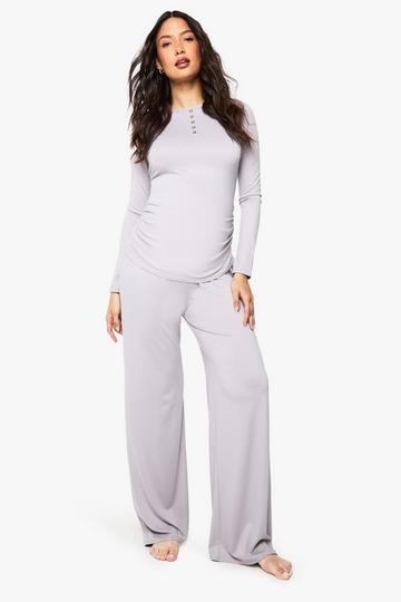 MATERNITY BUTTON DOWN NURSING LOUNGE SET light grey
