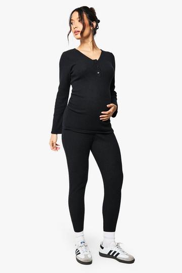 MATENRITY BRUSHED RIB V NECK CO-ORD black