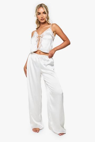 Bridal Satin Wide Leg Pyjama Trouser ivory
