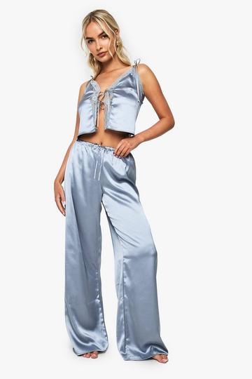 Bridal Satin Wide Leg Pyjama Trouser light blue