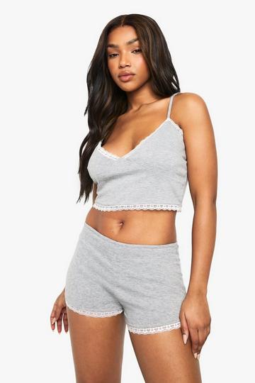 Lace Trim Jersey Cami & Shorts Pyjama Set grey