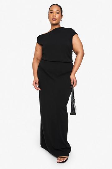 PLUS ROUCHED ASYMMETRIC MAXI DRESS black