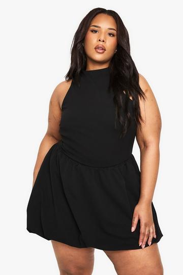 Black PLUS HIGH NECK PUFFBALL MINI DRESS