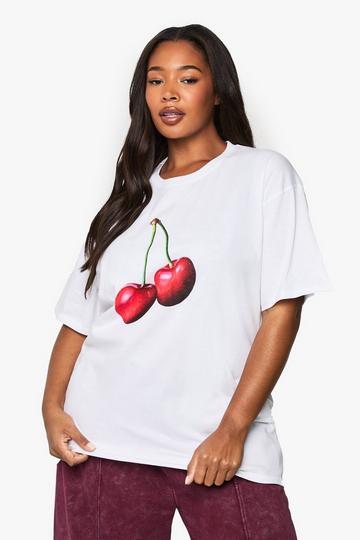 Plus Cherry Printed Oversized T-shirt white