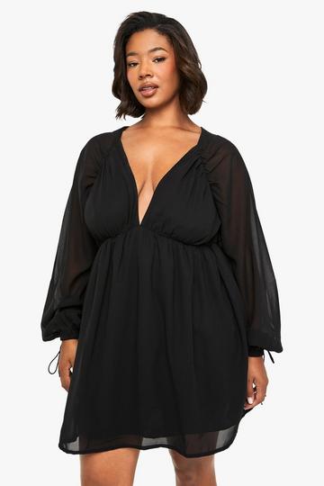 Plus Chiffon Volume Sleeve Skater Dress black