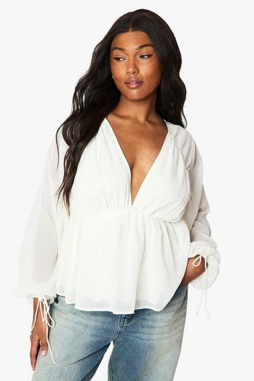 Plus Chiffon Volume Sleeve Blouse cream