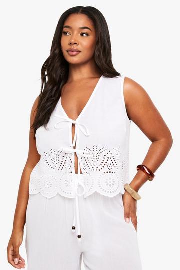 Plus Broderie Tie Front Waistcoat white