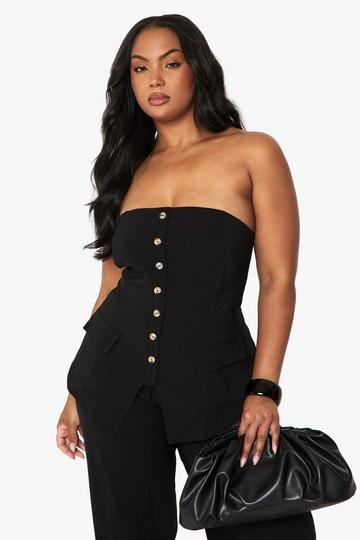 Plus Super Stretch Bandeau Longline Waistcoat & Wide Leg Trousers black