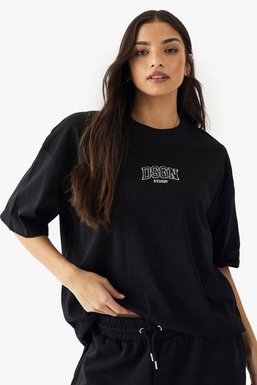 Dsgn Studio Embroidered Heavyweight Oversized T-Shirt black