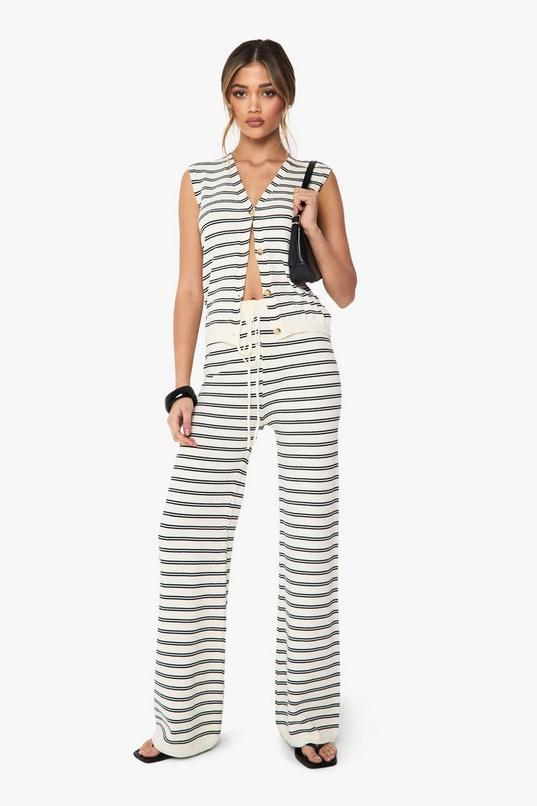 Knitted Super Soft Stripe Wide Leg Trouser | boohoo USA Knitted Super Soft Stripe Wide Leg Trouser | boohoo USA