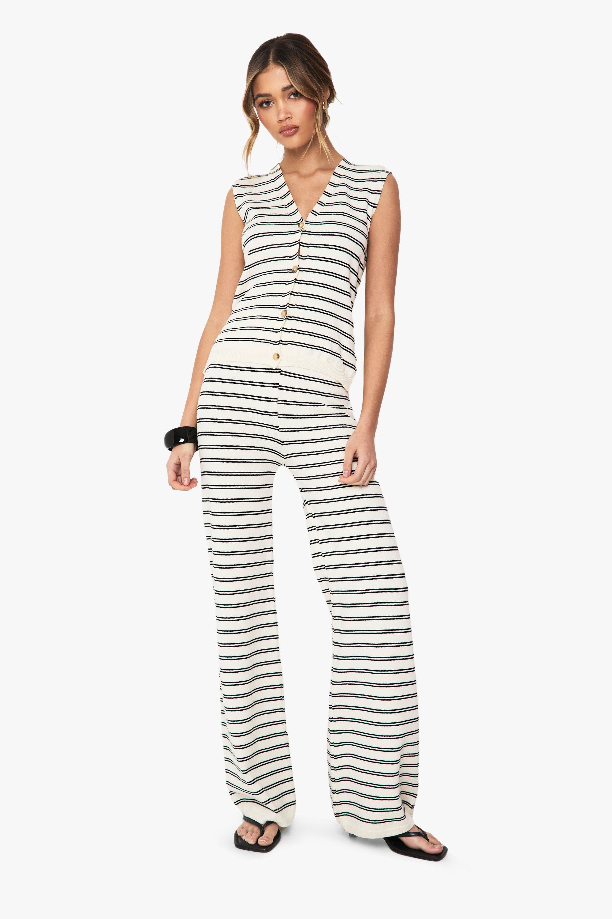 Knitted Super Soft Stripe Wide Leg Trouser | boohoo USA Knitted Super Soft Stripe Wide Leg Trouser | boohoo USA